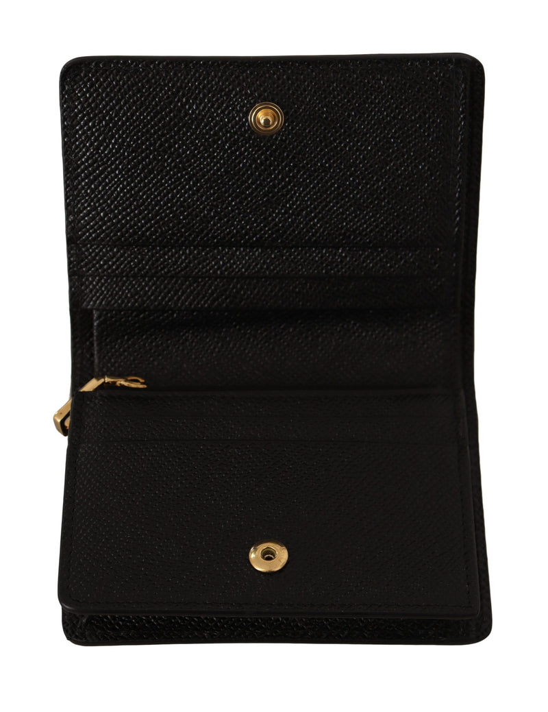 Black Leather Bifold Continental Clutch Crystal Wallet