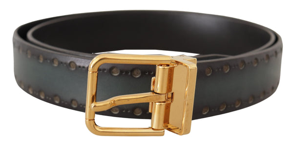 Green Perforated Leather Brass Metal Belt