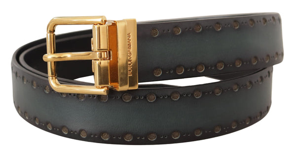 Green Perforated Leather Brass Metal Belt