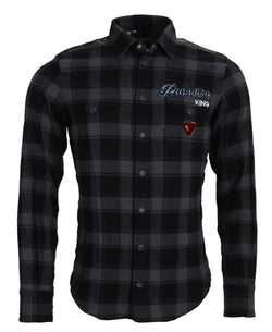 Black Gray Check Men Long Sleeves Shirt