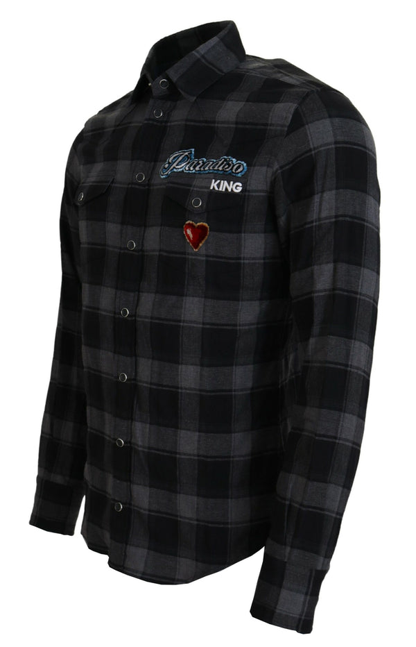 Black Gray Check Men Long Sleeves Shirt