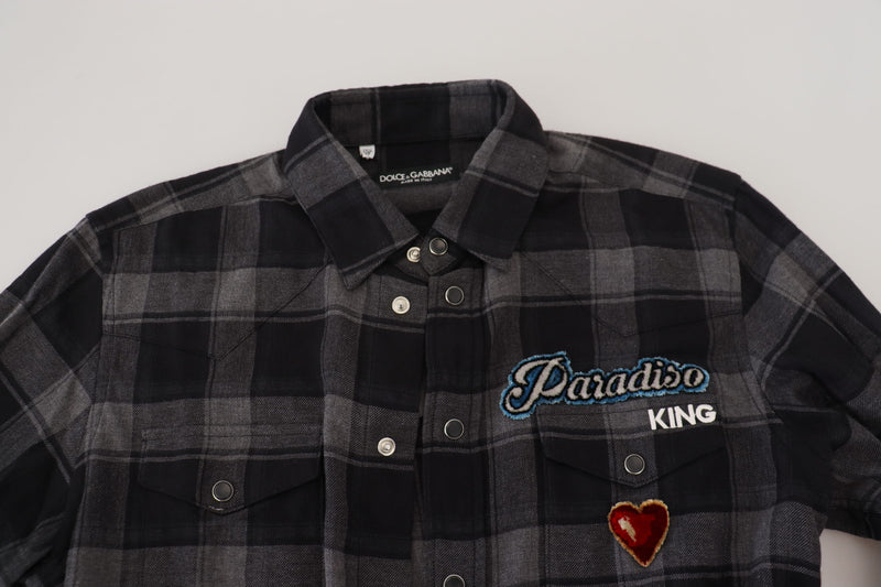 Black Gray Check Men Long Sleeves Shirt