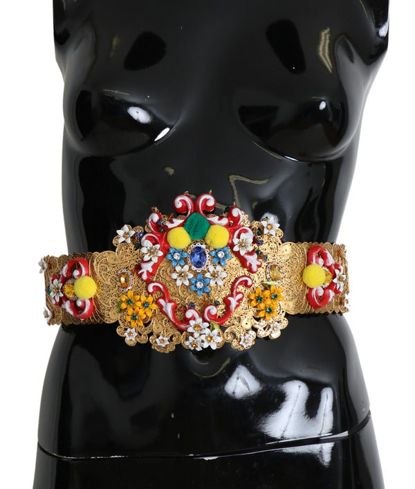 multicolor Embellished Floral Crystal Wide Waist Belt