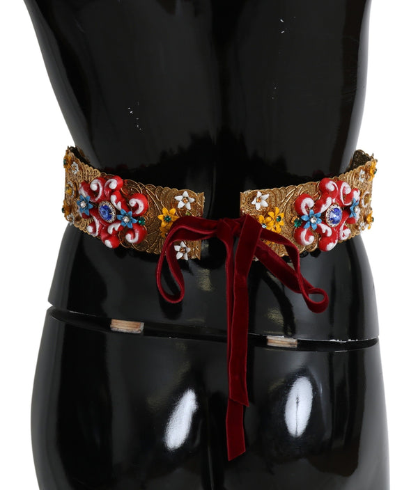 multicolor Embellished Floral Crystal Wide Waist Belt