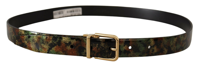 Black Green Leather Bronze Metal Buckle Belt