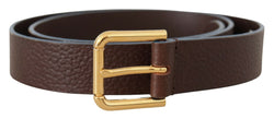 Brown Calf Leather Gold Logo Engraved Buckle Velt