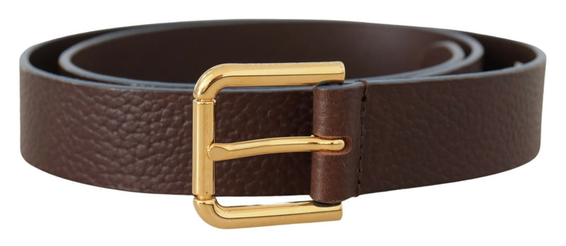 Brown Calf Leather Gold Logo Engraved Buckle Velt