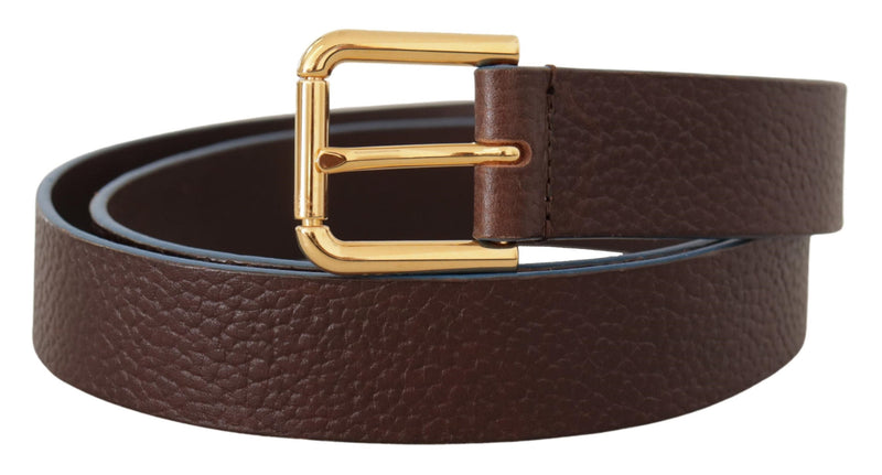 Brown Calf Leather Gold Logo Engraved Buckle Velt