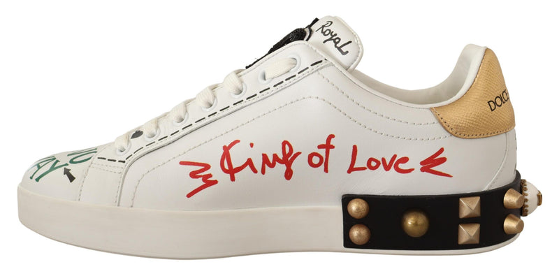 White Leather Red Heart Low Top Sneakers Shoes