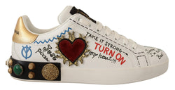 White Leather Red Heart Low Top Sneakers Shoes