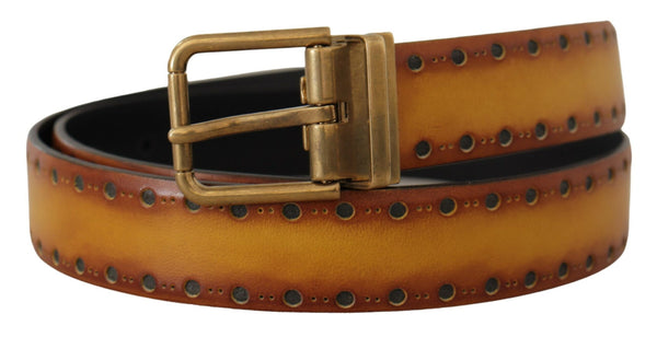 Brown Leather Brass Metal Buckle Belt