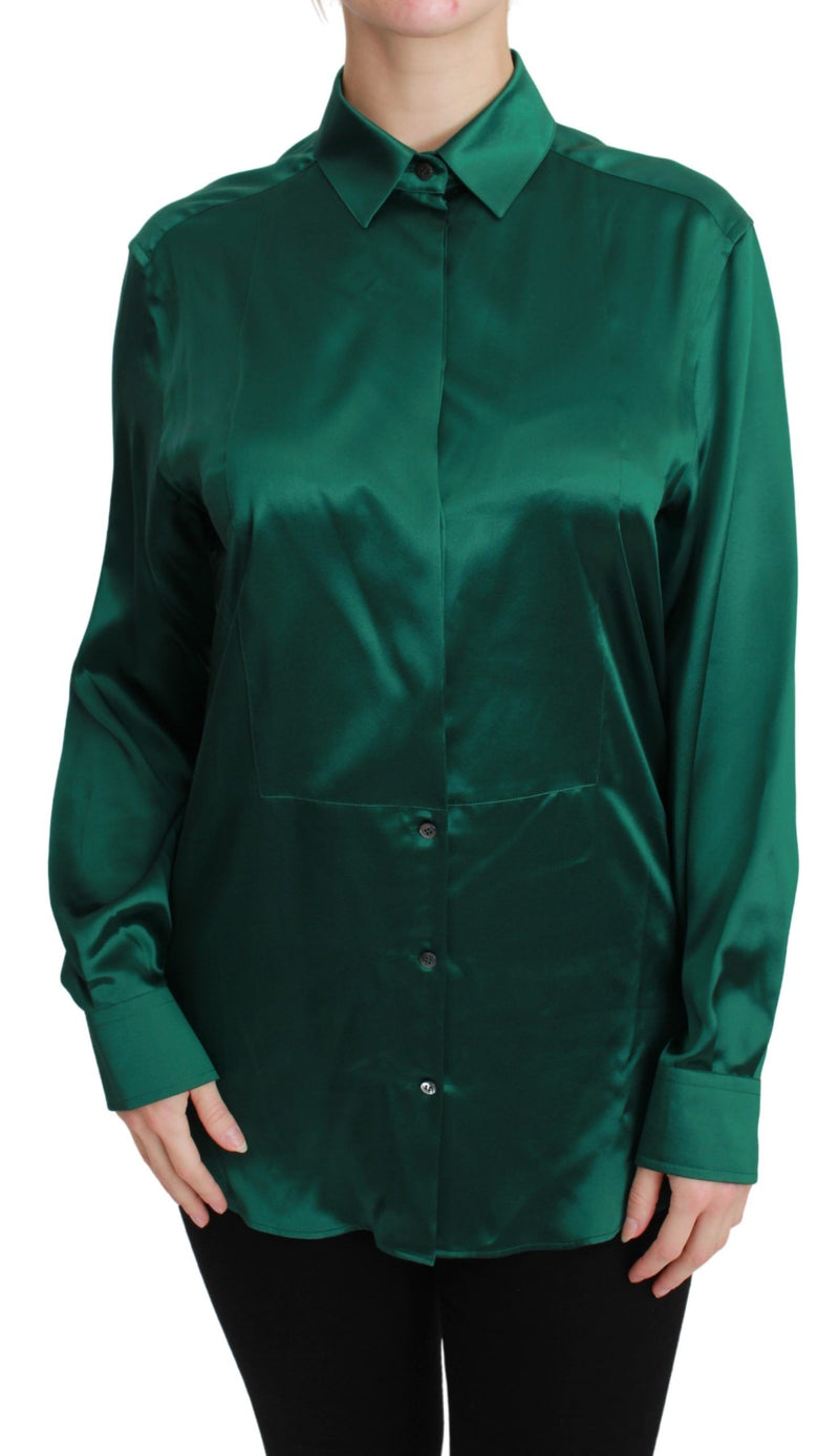 Green Collared Blouse Shirt 100% Silk Top