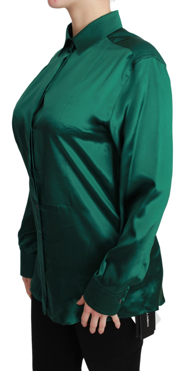 Green Collared Blouse Shirt 100% Silk Top