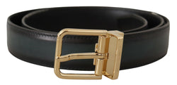 Green Calf Leather Gold Tone Metal Buckle Belt