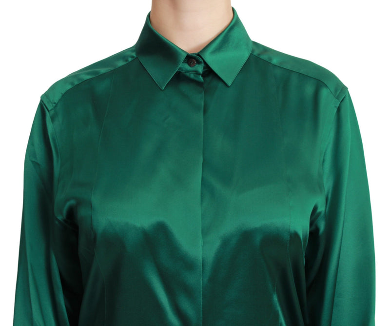 Green Collared Blouse Shirt 100% Silk Top