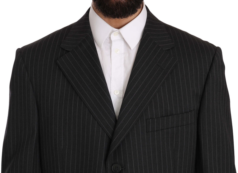 Black Striped Two Piece 3 Button 100% Wool Suit