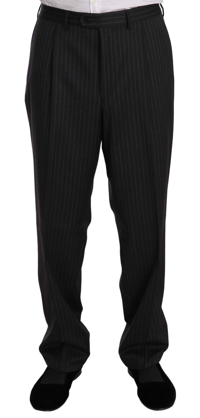 Black Striped Two Piece 3 Button 100% Wool Suit