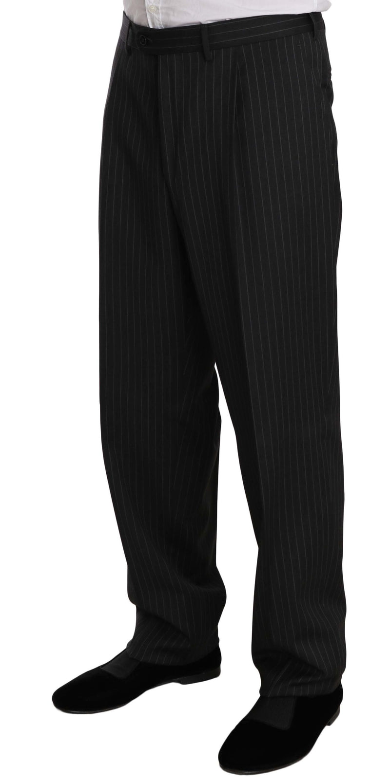 Black Striped Two Piece 3 Button 100% Wool Suit