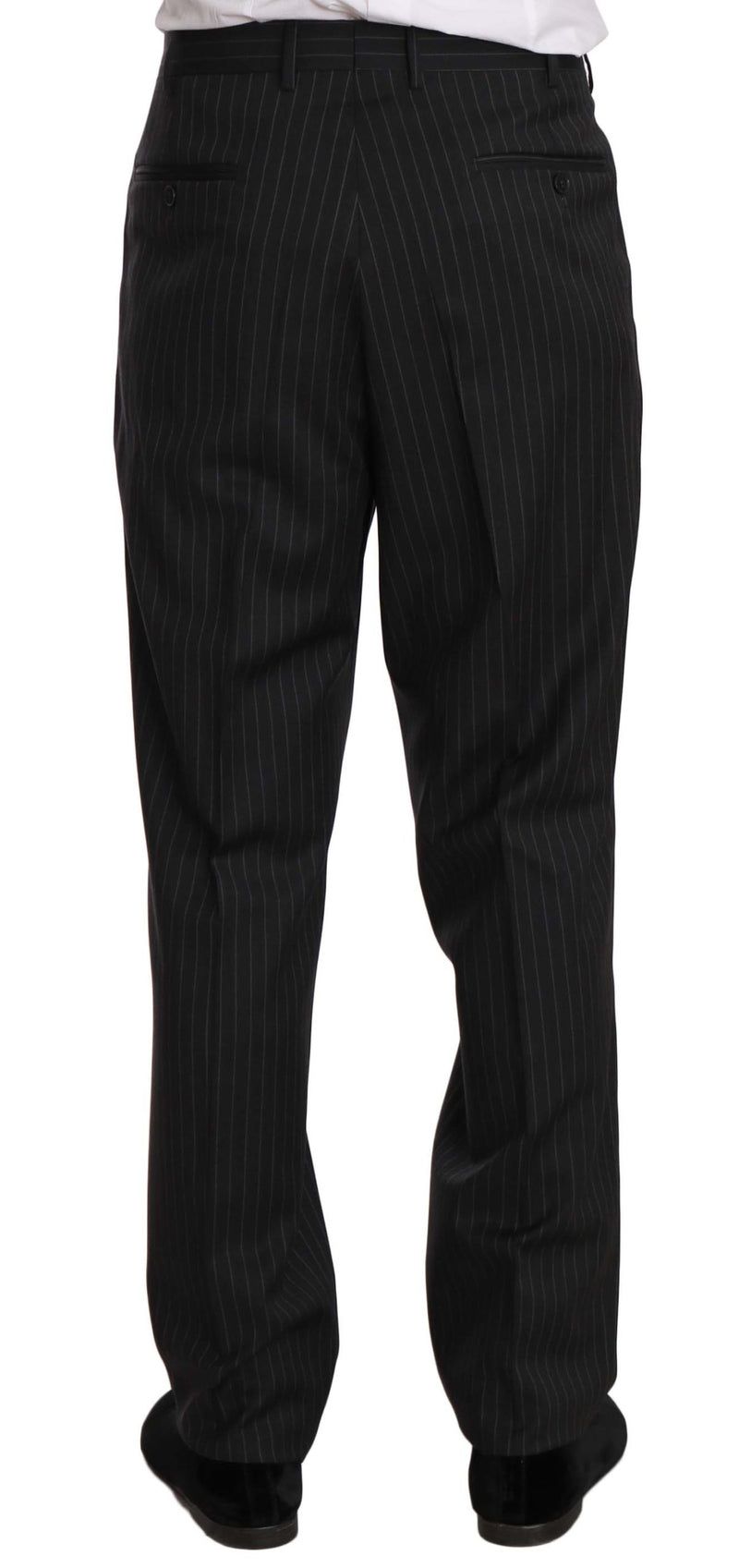 Black Striped Two Piece 3 Button 100% Wool Suit