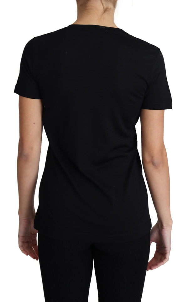 Black Wool Round Neck Short Sleeves T-shirt