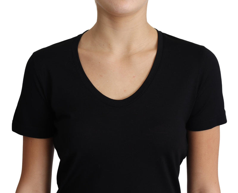 Black Wool Round Neck Short Sleeves T-shirt