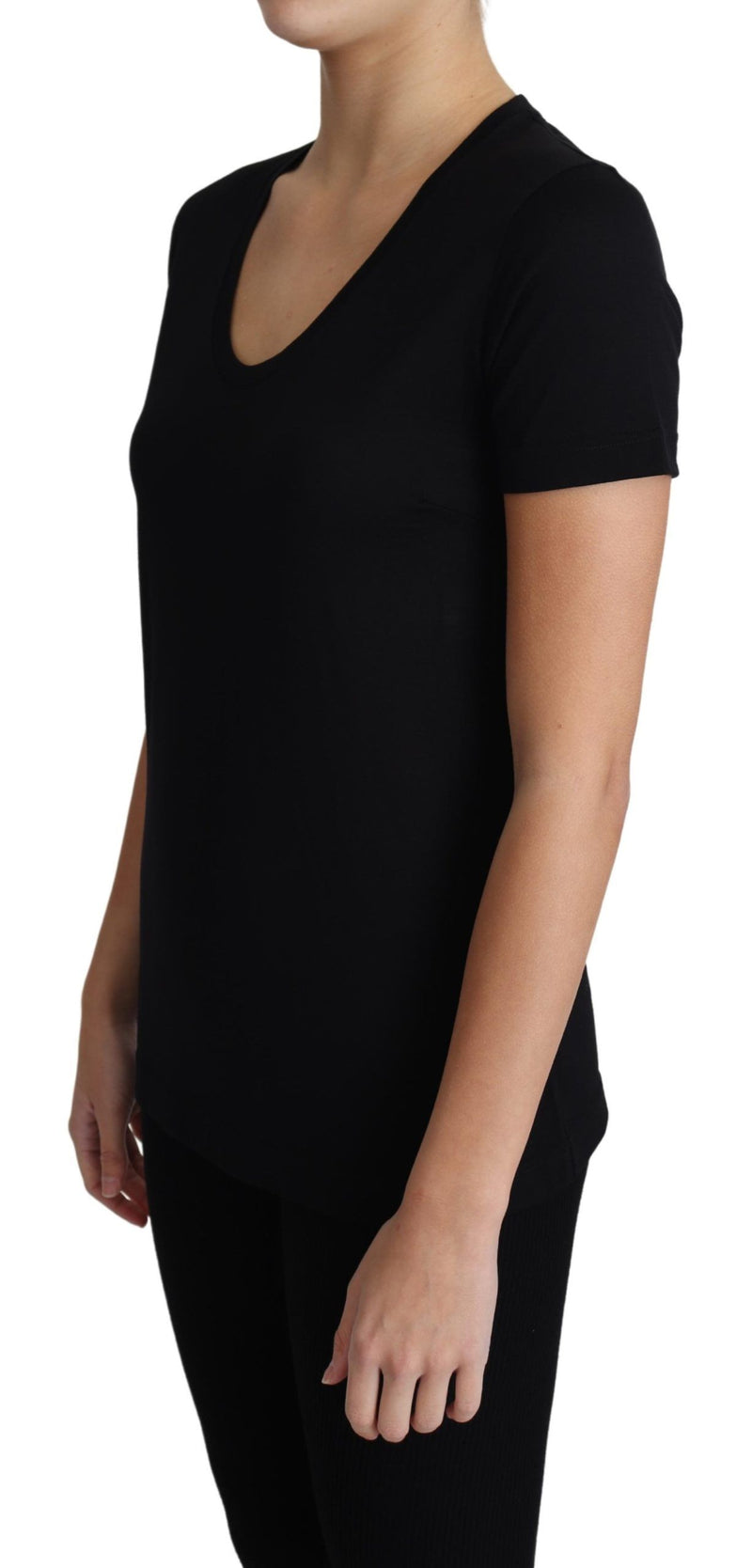 Black Wool Round Neck Short Sleeves T-shirt