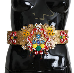 Embellished Floral Crystal Wide Waist Golden Belt