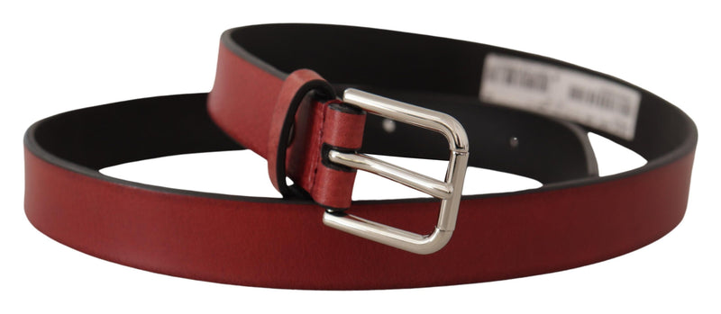 Maroon Vitello Leather Silver Metal Belt