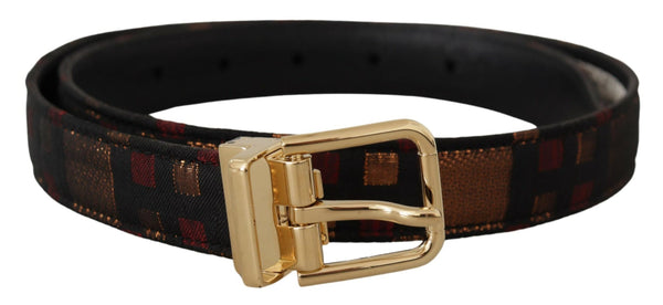 Multicolor Leather Jacquard Gold Metal Buckle Belt