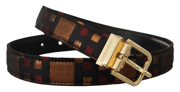 Multicolor Leather Jacquard Gold Metal Buckle Belt