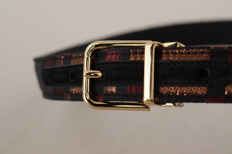 Multicolor Leather Jacquard Gold Metal Buckle Belt