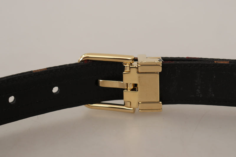 Multicolor Leather Jacquard Gold Metal Buckle Belt