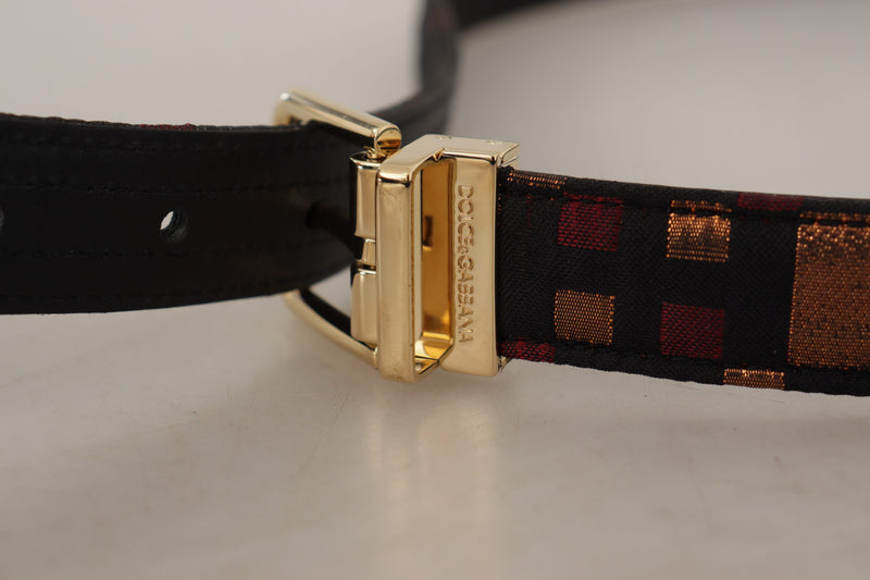 Multicolor Leather Jacquard Gold Metal Buckle Belt