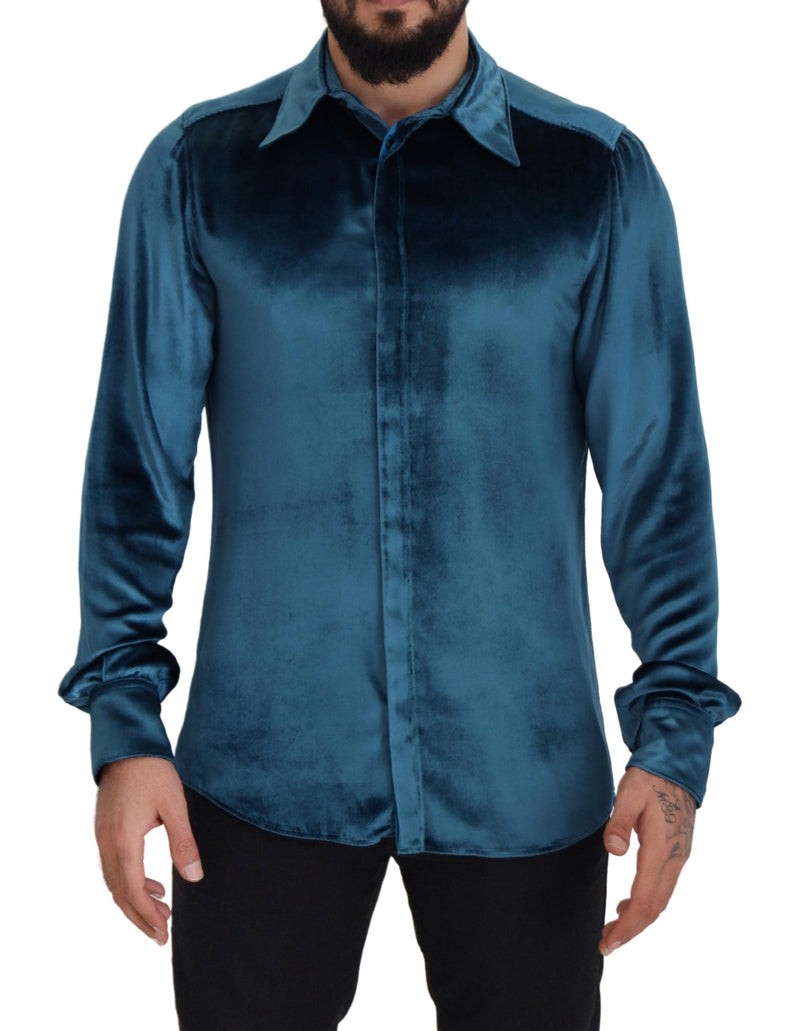 Blue Viscose Slim Fit Casual MARTINI Shirt