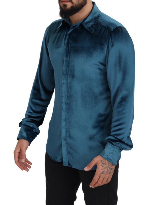 Blue Viscose Slim Fit Casual MARTINI Shirt