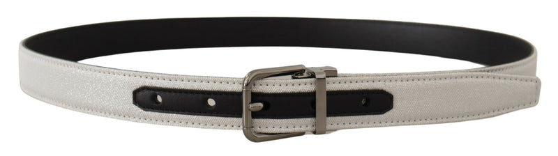 White Leather Black Chrome Logo Buckle Belt