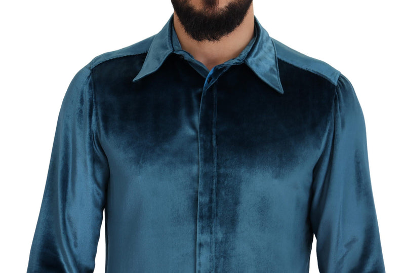 Blue Viscose Slim Fit Casual MARTINI Shirt