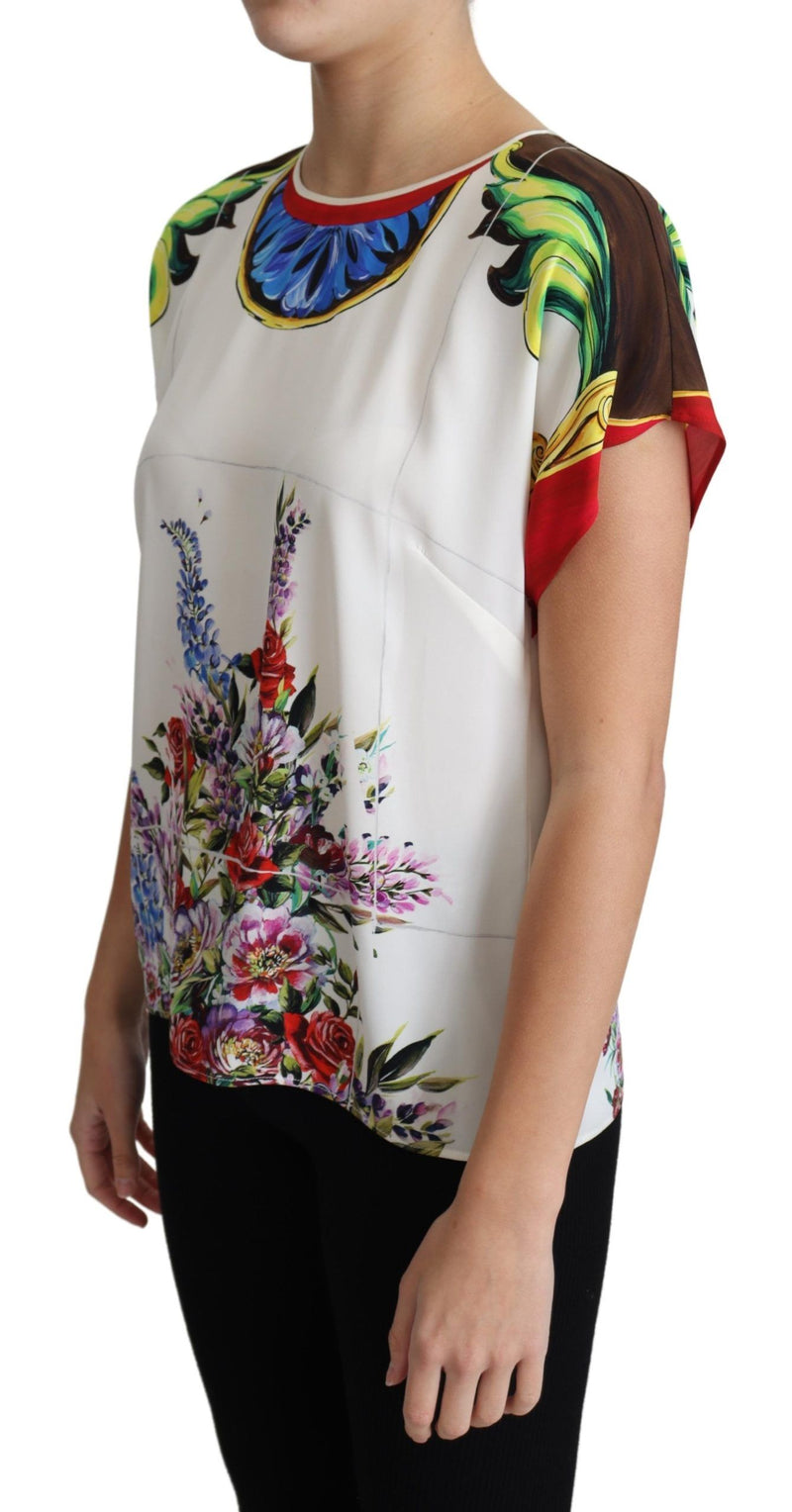 Multicolor Floral Print Cap Sleeve Blouse Top