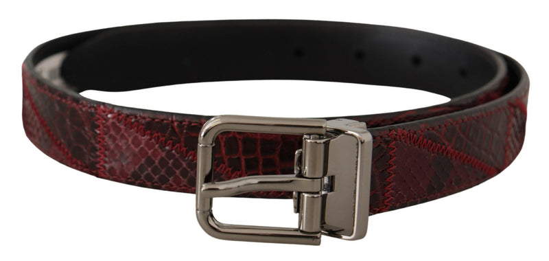 Red Exotic Leather Metal Logo Buckle Belt