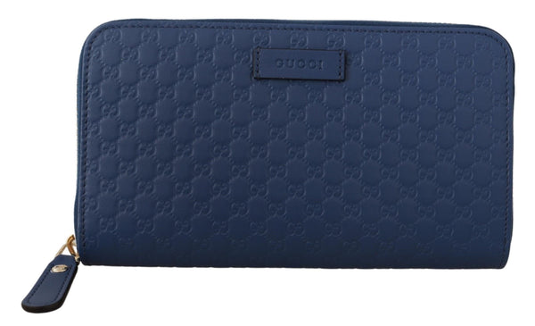 Blue Leather Micro Guccissima Zip Around Wallet