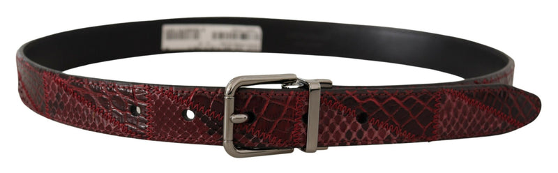 Red Exotic Leather Metal Logo Buckle Belt