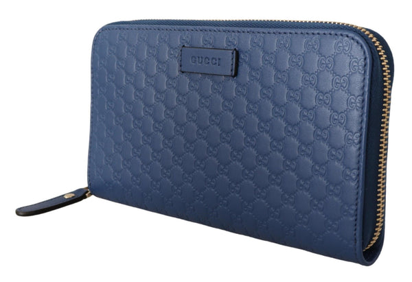 Blue Leather Micro Guccissima Zip Around Wallet