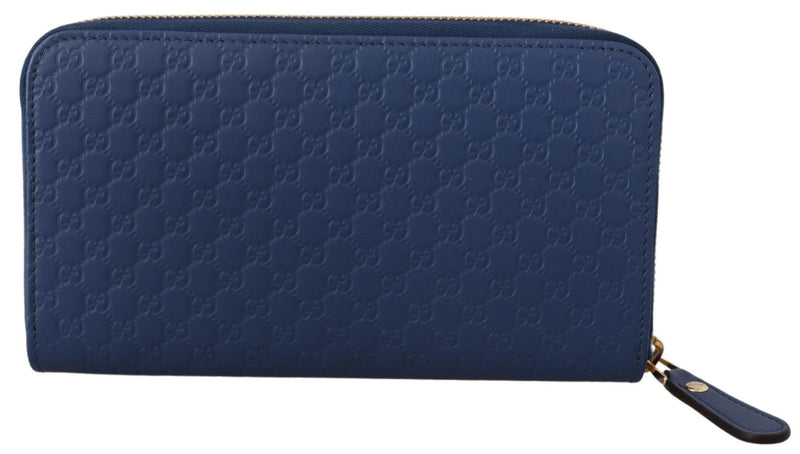 Blue Leather Micro Guccissima Zip Around Wallet