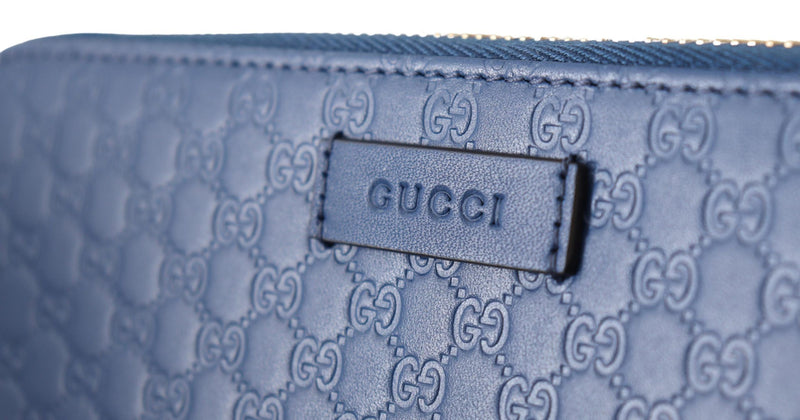 Blue Leather Micro Guccissima Zip Around Wallet