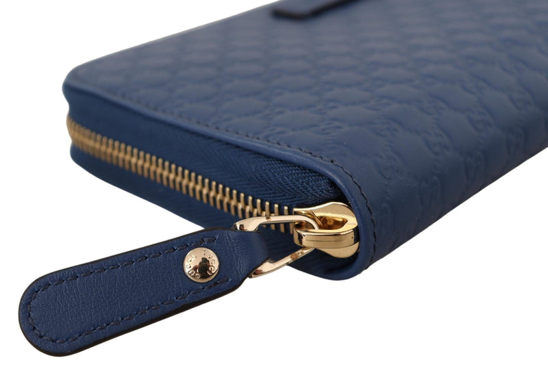 Blue Leather Micro Guccissima Zip Around Wallet