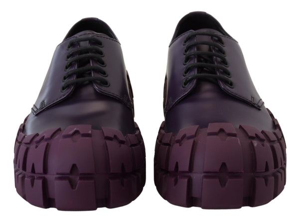 Purple Leather Tractor Lace Up Sneakers Shoes