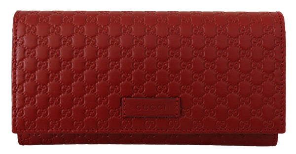 Red Leather Micro Guccissima Long Wallet