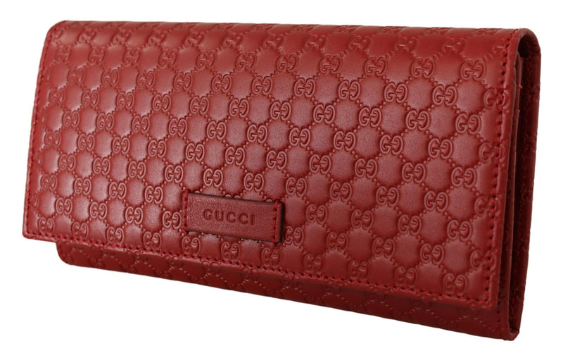 Red Leather Micro Guccissima Long Wallet