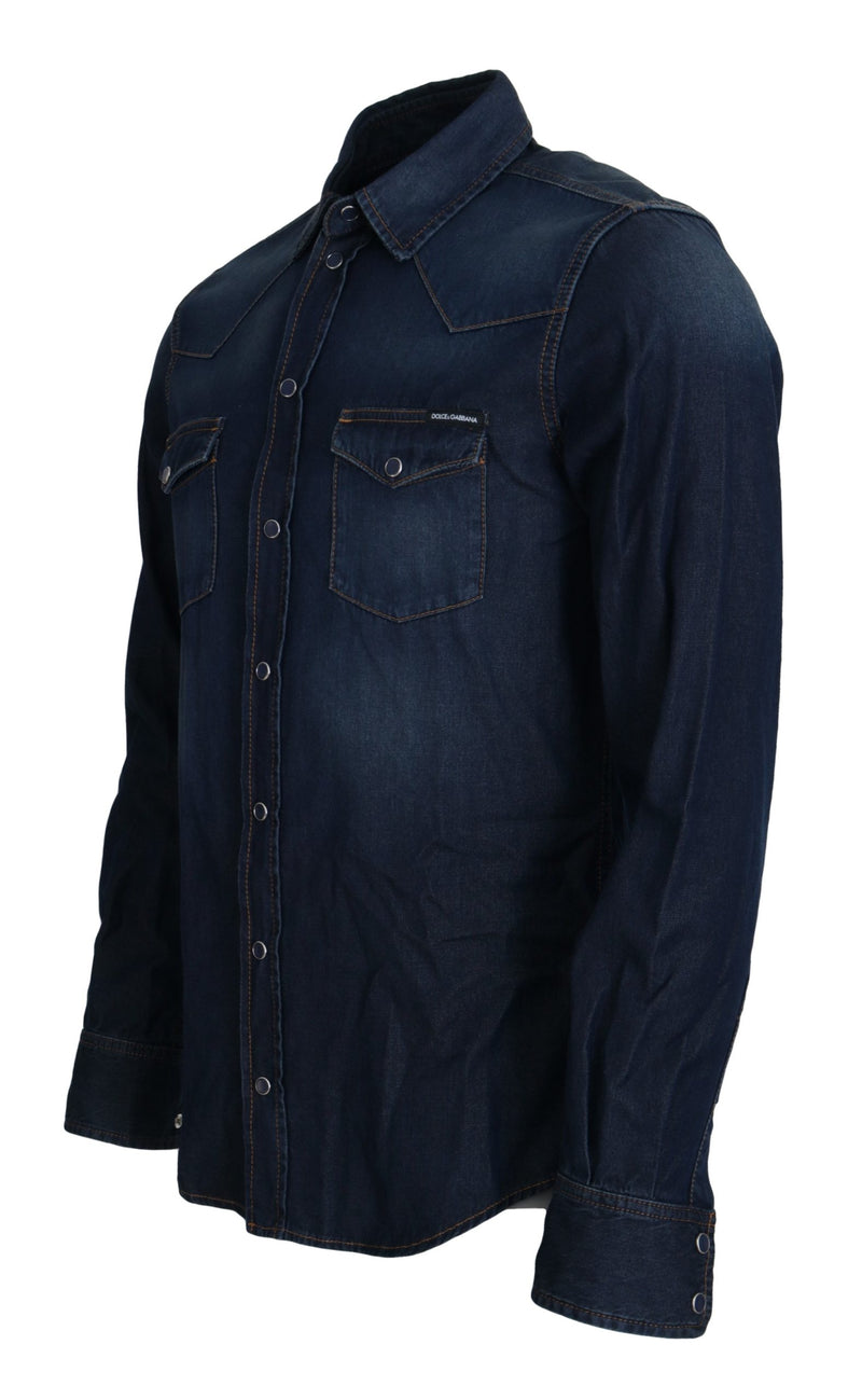 Blue Denim Cotton Slim Fit Jeans Shirt