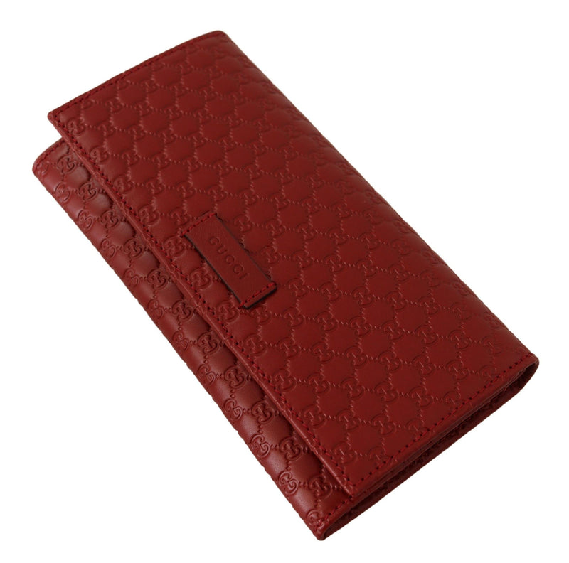 Red Leather Micro Guccissima Long Wallet